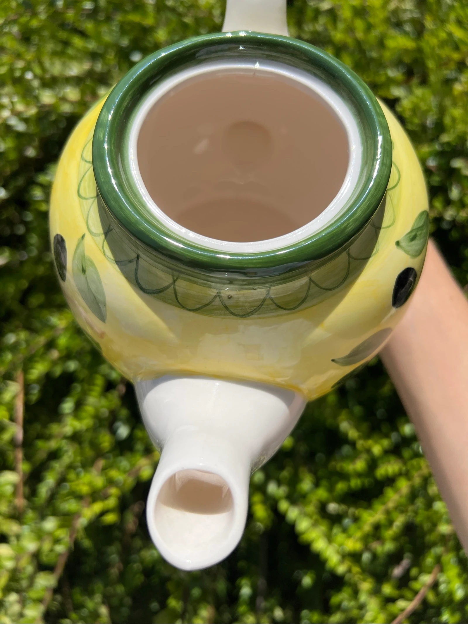 🫒 Vintage keramische theepot L. Dake & Zn Amsterdam geel met olijven decor – photo 9